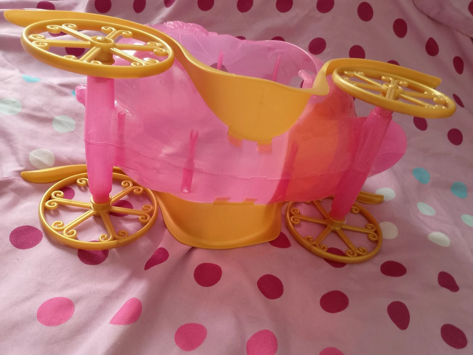 Roze glitter en gouden plastic poppenwagen, prinsesstijl – photo 4